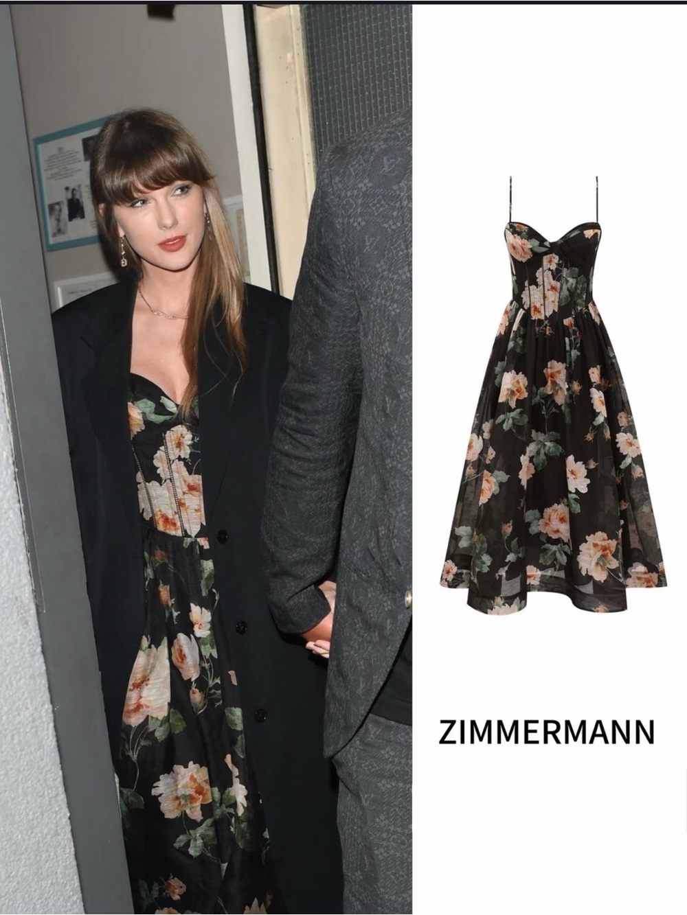 Zimmermann Luna Corset Dress - Black Floral Sweetheart Midi Dress - NWT - AU0